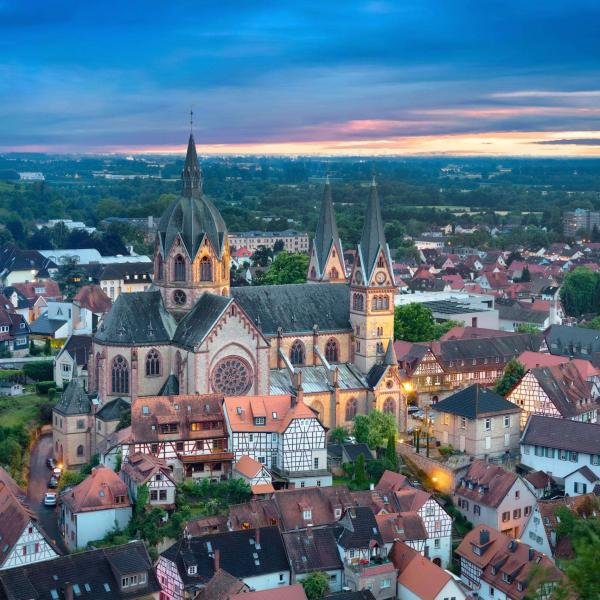 Luftaufnahme des historischen Stadtzentrums von Heppenheim, Deutschland
